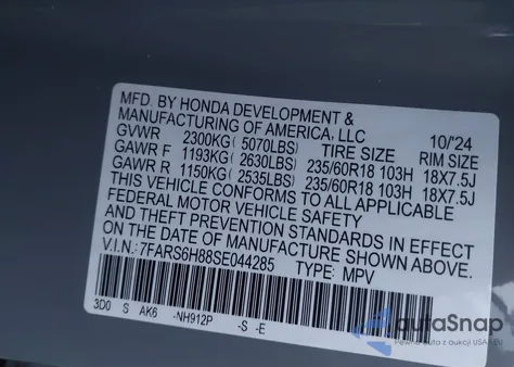 2025 Honda Cr-V Hybrid Sport-L z USA, uszkodzony, nr VIN 7FARS6H88SE044285